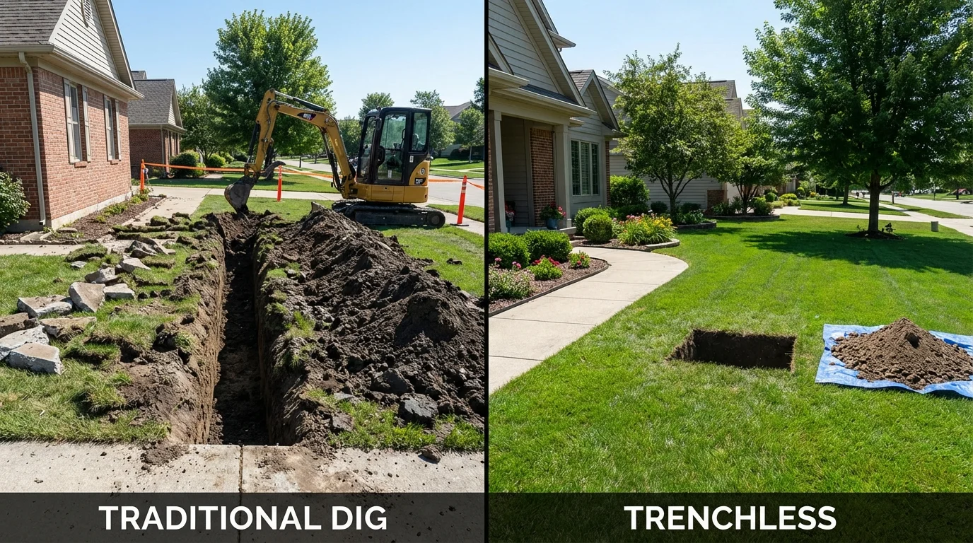 Trenchless sewer repair with minimal yard damage versus traditional excavation in Steubenville, OH